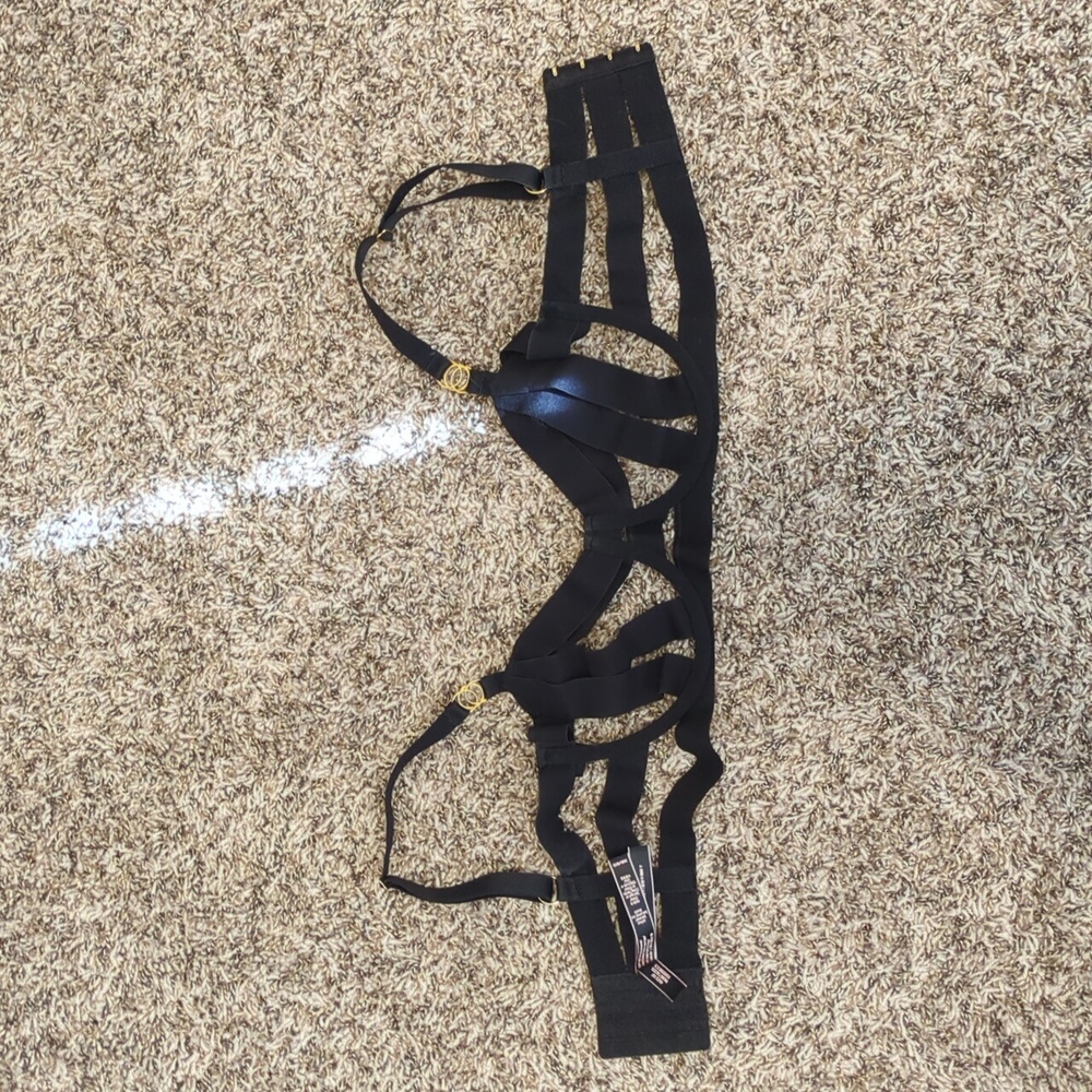 Victoria's Secret Luxe black balconette strappy bandage caged underwire bra - Picture 7 of 9